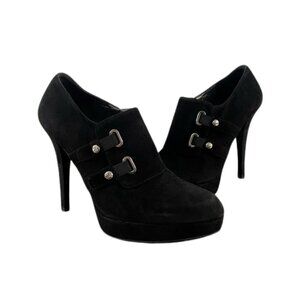 Stuart Weitzman Black Suede Buckle Pumps - Size 8
